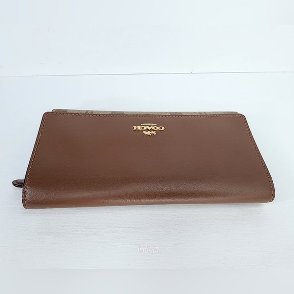 Coach Signature Smooth Leather And Coated Canvas Tri Fold Wallet NWOT *Brown* - Picture 4 of 15